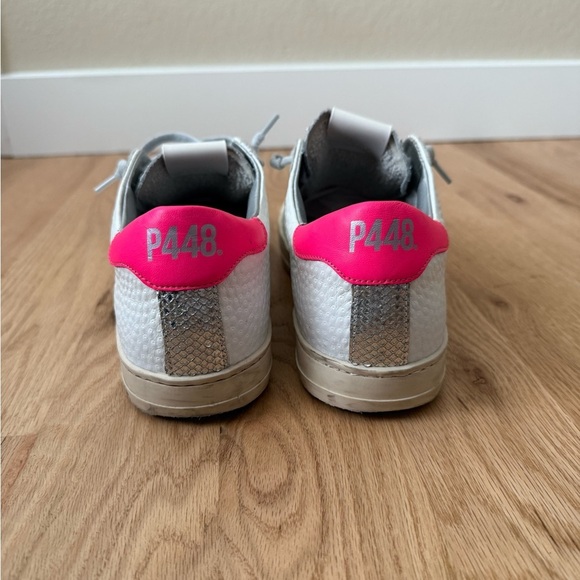P448 John Lace-Up Low-Top Leather White Pink Silver Sneakers Size 42 / 11.5-12 - Picture 3 of 15